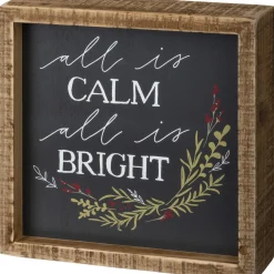 Sale The Jolly Christmas Shop Primitives By Kathy 6" All Is Calm Wooden Box Christmas Sign 106592