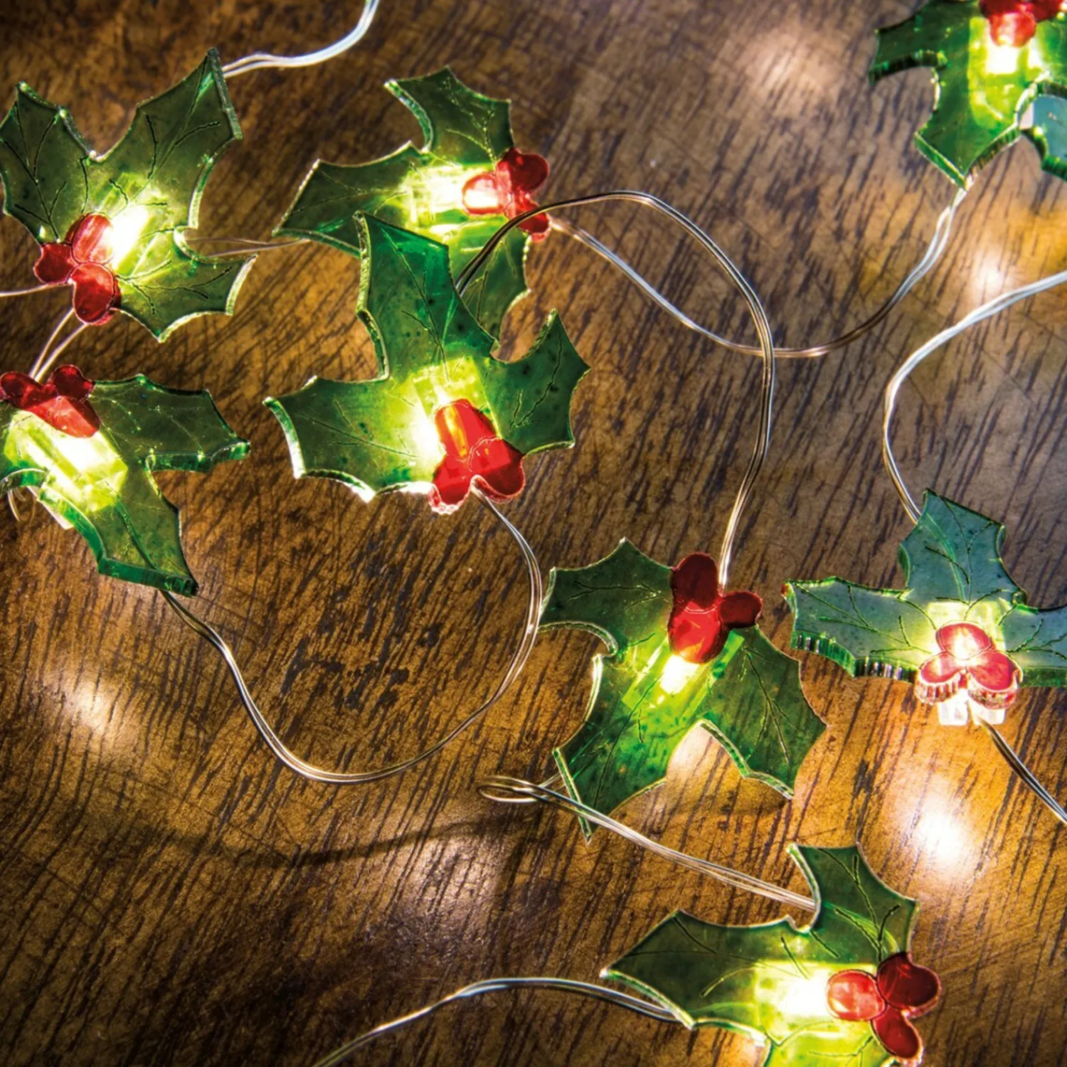 Hot The Jolly Christmas Shop Primitives By Kathy 42" Battery Operated Lighted Holly Wire Christmas Lights 29322
