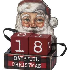Outlet The Jolly Christmas Shop Primitives By Kathy 5.5" Buffalo Check Santa Face Advent Calendar Blocks 110095