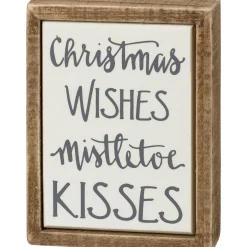 Best The Jolly Christmas Shop Primitives By Kathy 4" Christmas Wishes Mistletoe Kisses Box Sign 109407