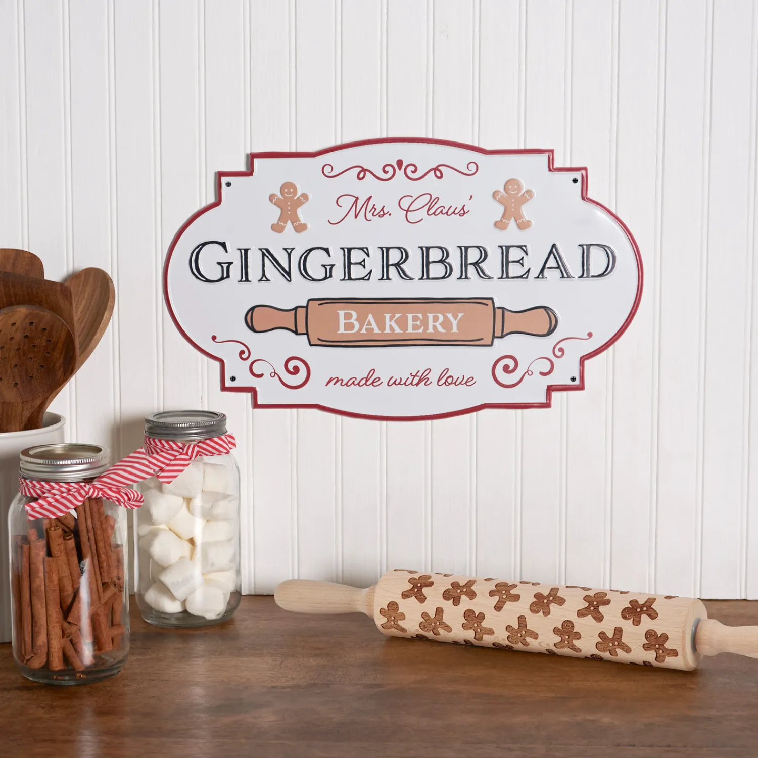The Jolly Christmas Shop Primitives By Kathy 17" Mrs. Claus Gingerbread Bakery Metal Christmas Sign 119010