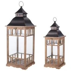The Jolly Christmas Shop Raz 23" & 30" Metal And Wood Christmas Lantern Set 4018501