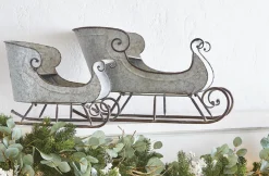 Hot The Jolly Christmas Shop Raz 16.5" & 24.5" Galvanized Distressed Metal Sleighs Set Of 2 Christmas Decoration 4128884