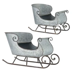 Hot The Jolly Christmas Shop Raz 16.5" & 24.5" Galvanized Distressed Metal Sleighs Set Of 2 Christmas Decoration 4128884