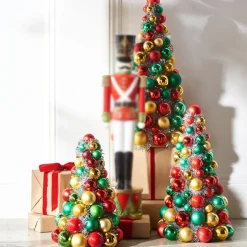The Jolly Christmas Shop Raz 10", 13", Or 15.5" Red, Green And Gold Ball Ornament Christmas Tree