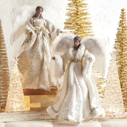 Discount The Jolly Christmas Shop Raz 16" African American White And Gold Angel Christmas Tree Topper 4115551