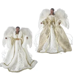 Discount The Jolly Christmas Shop Raz 16" African American White And Gold Angel Christmas Tree Topper 4115551