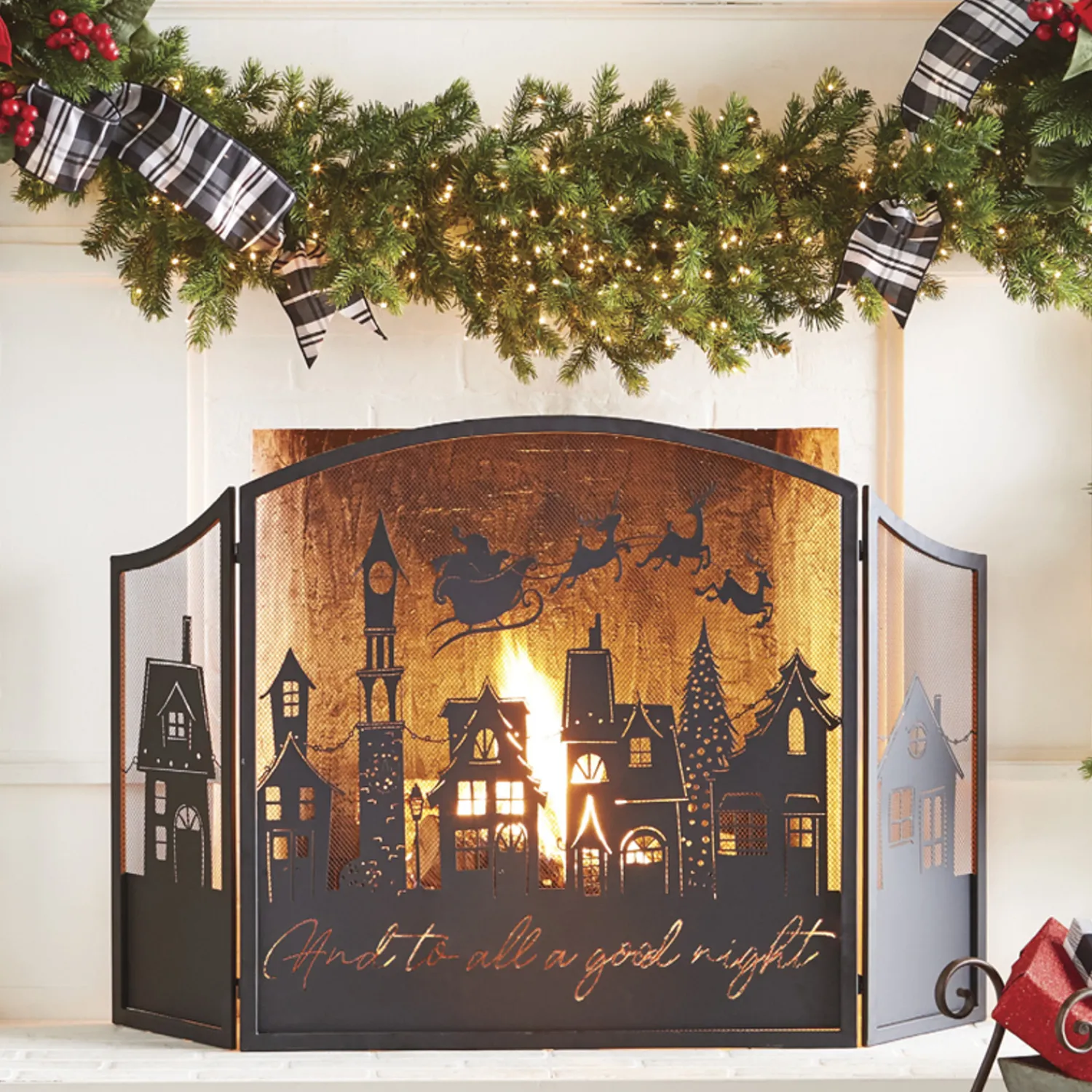 Best The Jolly Christmas Shop Raz 48" And To All A Good Night Christmas Fireplace Screen 4117027
