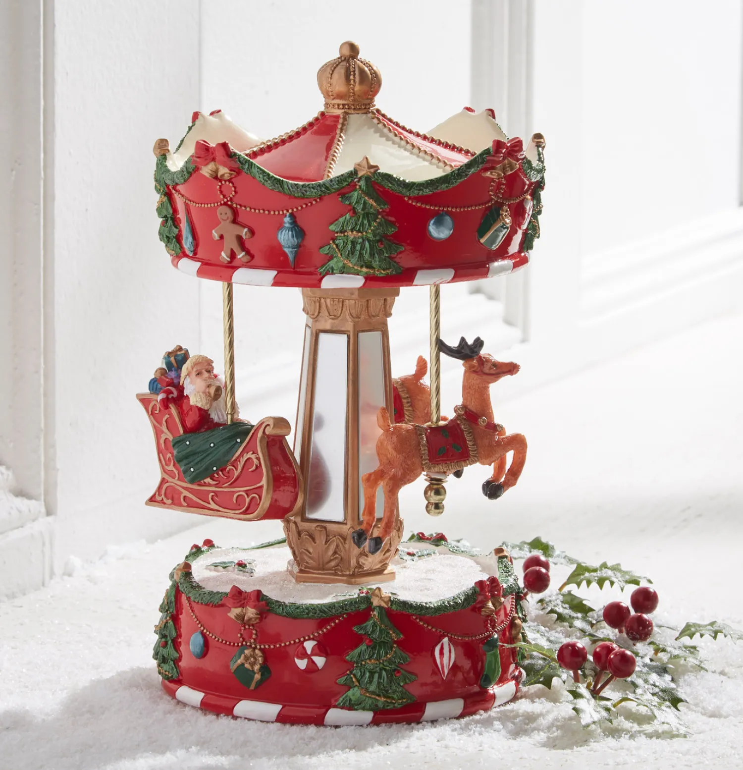 New The Jolly Christmas Shop Raz 8.5" Animated Musical Santa's Sleigh Carousel Christmas Decoration 4471351