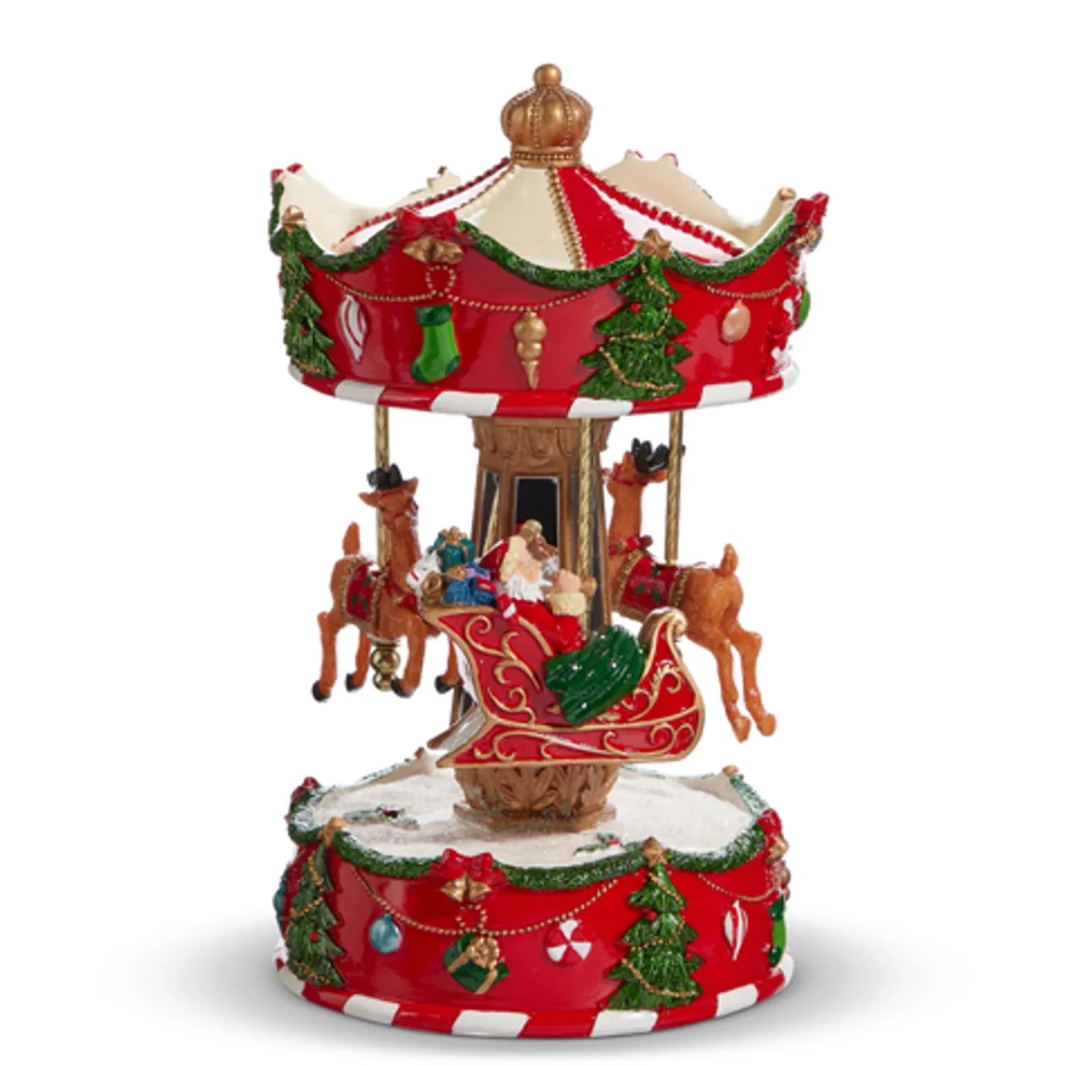 New The Jolly Christmas Shop Raz 8.5" Animated Musical Santa's Sleigh Carousel Christmas Decoration 4471351