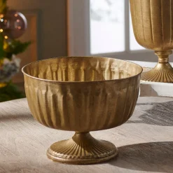 The Jolly Christmas Shop Raz 9.5" Antique Gold Pedestal Metal Bowl Christmas Decoration 4428125