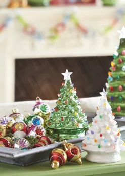 Hot The Jolly Christmas Shop Raz 8" Battery Operated Lighted White Or Metallic Green Ceramic Christmas Tree