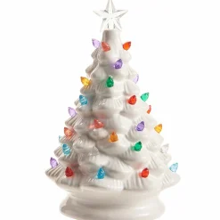 Hot The Jolly Christmas Shop Raz 8" Battery Operated Lighted White Or Metallic Green Ceramic Christmas Tree