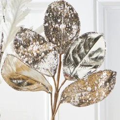 Sale The Jolly Christmas Shop Raz 23" Bead And Pearl Jeweled Magnolia Leaf Stem Christmas Pick F4006721