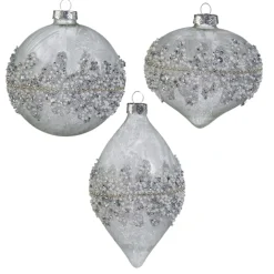 New The Jolly Christmas Shop Raz 4" Beaded Silver Glass Christmas Ornament 4422861