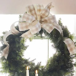 New The Jolly Christmas Shop Raz 2.5" Beige And White Gingham Wired Christmas Ribbon R4427735