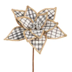 New The Jolly Christmas Shop Raz 15" Black And White Checkered Poinsettia Christmas Stem F4306712