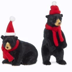 Outlet The Jolly Christmas Shop Raz 8" Black Bear With Scarf And Hat Ornament Or Figure Set Of 2 4350113