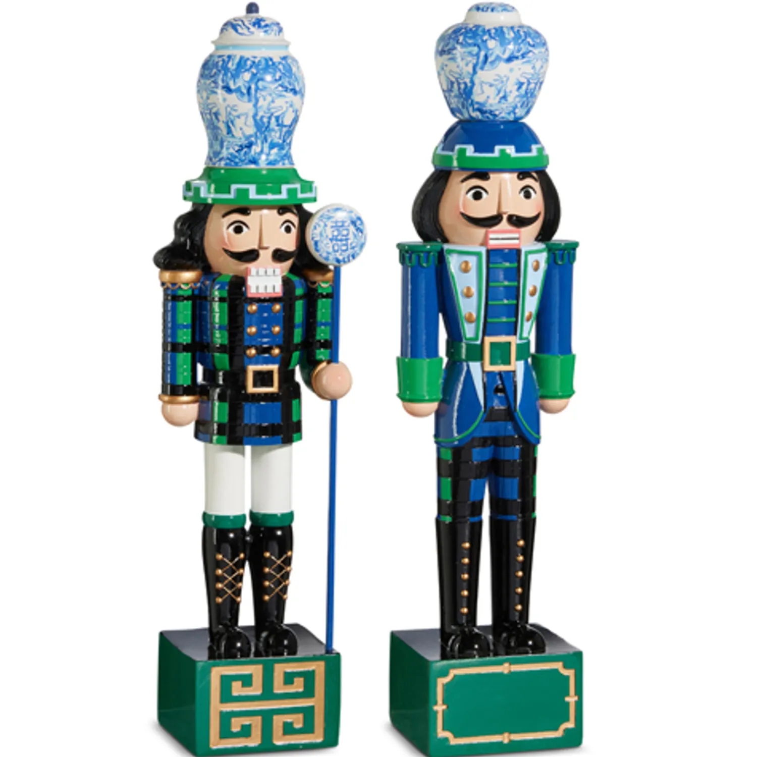 Online The Jolly Christmas Shop Raz 19" Black Watch Tartan And Delft Christmas Nutcracker Figure 4401628