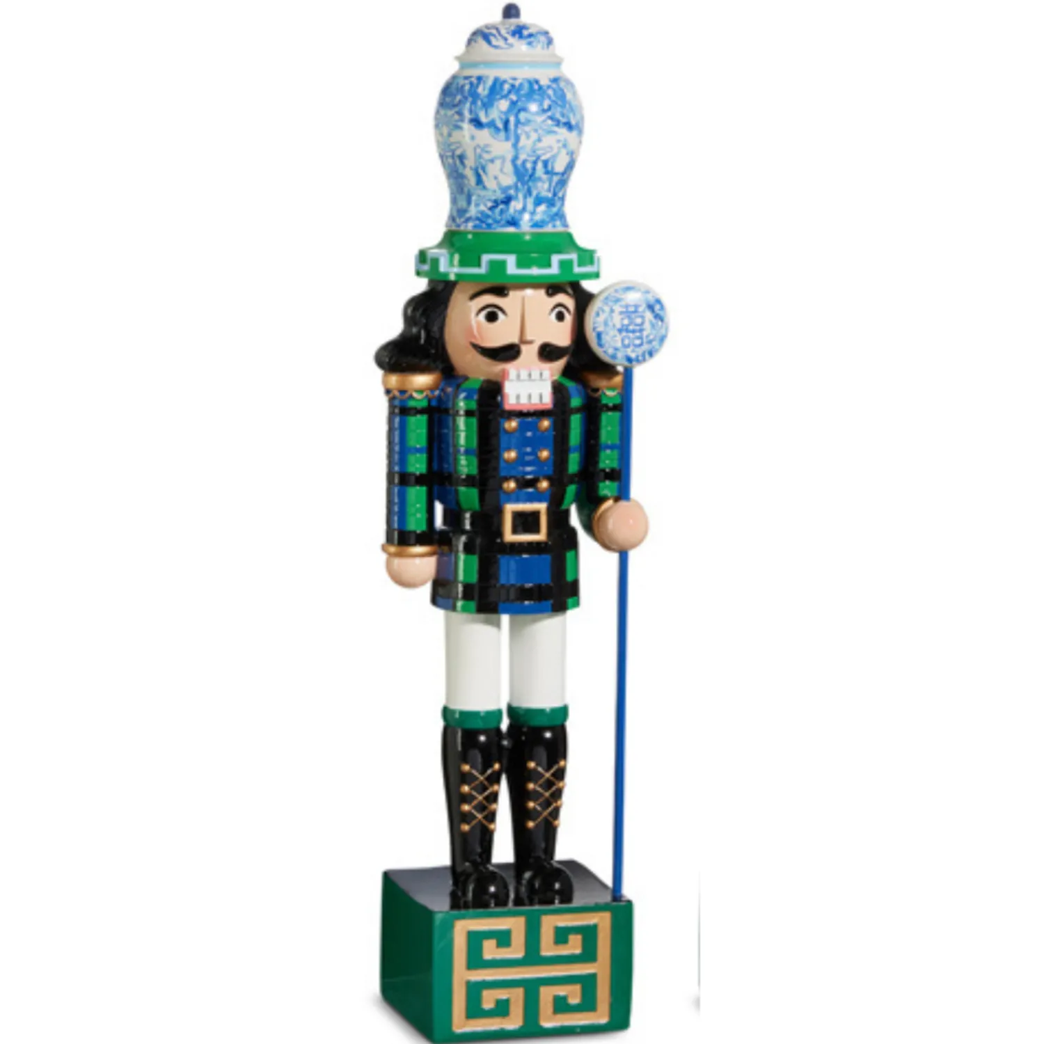 Online The Jolly Christmas Shop Raz 19" Black Watch Tartan And Delft Christmas Nutcracker Figure 4401628