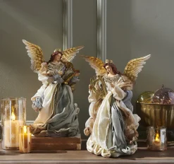 Outlet The Jolly Christmas Shop Raz 16" Blue Angel With Harp Christmas Figure 4310661