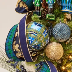 Clearance The Jolly Christmas Shop Raz 6" Blue And Green Plaid Glitter Ball Christmas Ornament 4432727