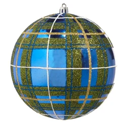 Clearance The Jolly Christmas Shop Raz 6" Blue And Green Plaid Glitter Ball Christmas Ornament 4432727