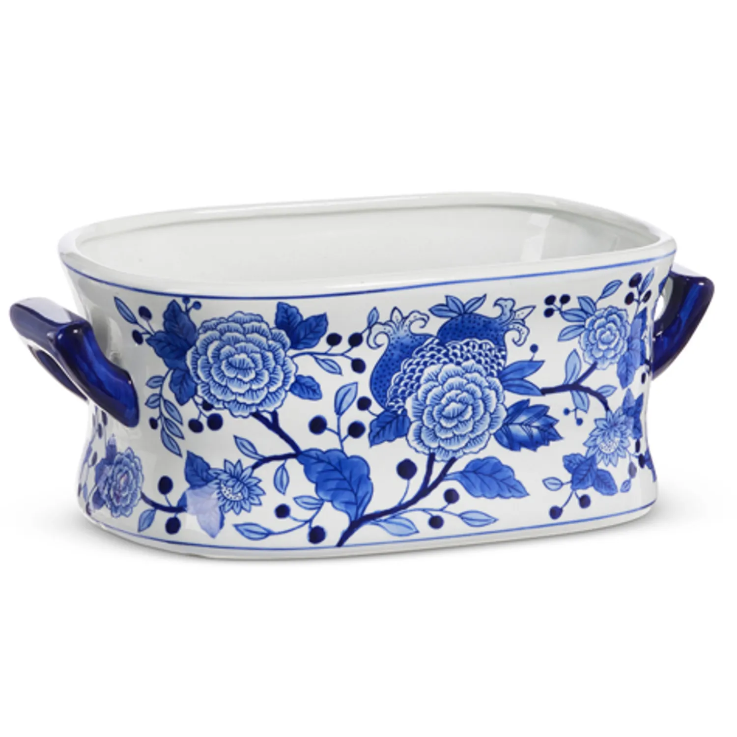 New The Jolly Christmas Shop Raz 14.5" Blue And White Delft Floral Bowl X4434407