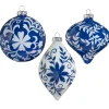 Online The Jolly Christmas Shop Raz 4" Blue And White Floral Delft Glass Christmas Ornament 4424554