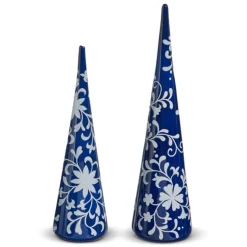 Best The Jolly Christmas Shop Raz 16" Blue And White Floral Delft Glass Christmas Trees Set Of 2 4424530