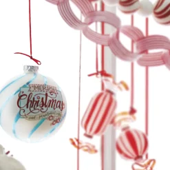 Outlet The Jolly Christmas Shop Raz 5" Blue And White Striped Merry Christmas Glass Ball Ornament 4152869