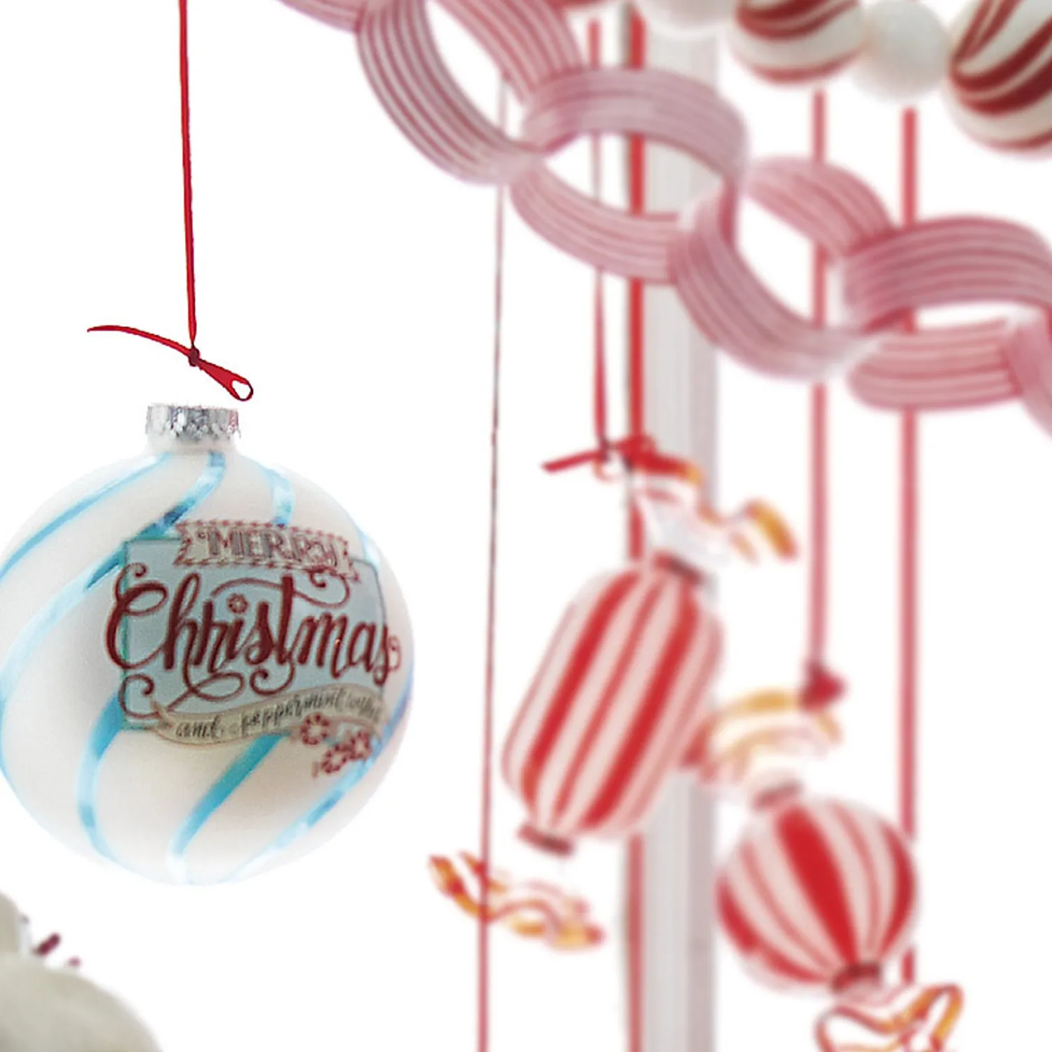 Outlet The Jolly Christmas Shop Raz 5" Blue And White Striped Merry Christmas Glass Ball Ornament 4152869
