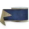 The Jolly Christmas Shop Raz 4" Blue Velvet And Gold Wired Christmas Ribbon R4427723