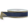The Jolly Christmas Shop Raz 1.5" Blue Velvet And Gold Wired Christmas Ribbon R4427724
