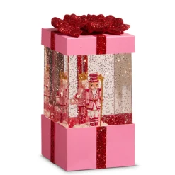 New The Jolly Christmas Shop Raz 7.75" Blushing Pink Christmas Present Water Globe With Nutcracker 4400758