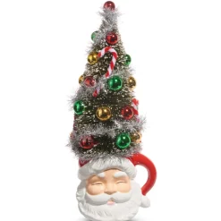 Online The Jolly Christmas Shop Raz 14" Bottle Brush Tree In Santa Mug Christmas Decoration 4419048
