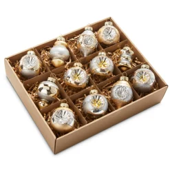 Clearance The Jolly Christmas Shop Raz 2" Box Of 12 Champagne And Silver Vintage Christmas Ornament Set 4320927