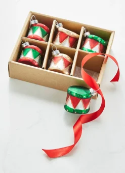 Hot The Jolly Christmas Shop Raz 2" Box Of 6 Drum Glass Christmas Ornament 4322835