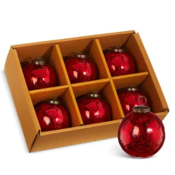 Discount The Jolly Christmas Shop Raz 3.5" Box Of 5 Red Crackle Glass Christmas Ornament 4300714
