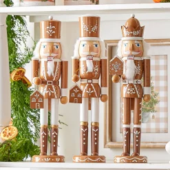 Discount The Jolly Christmas Shop Raz 15.5" Brown And White Wooden Gingerbread Nutcracker Christmas Decoration 4422824