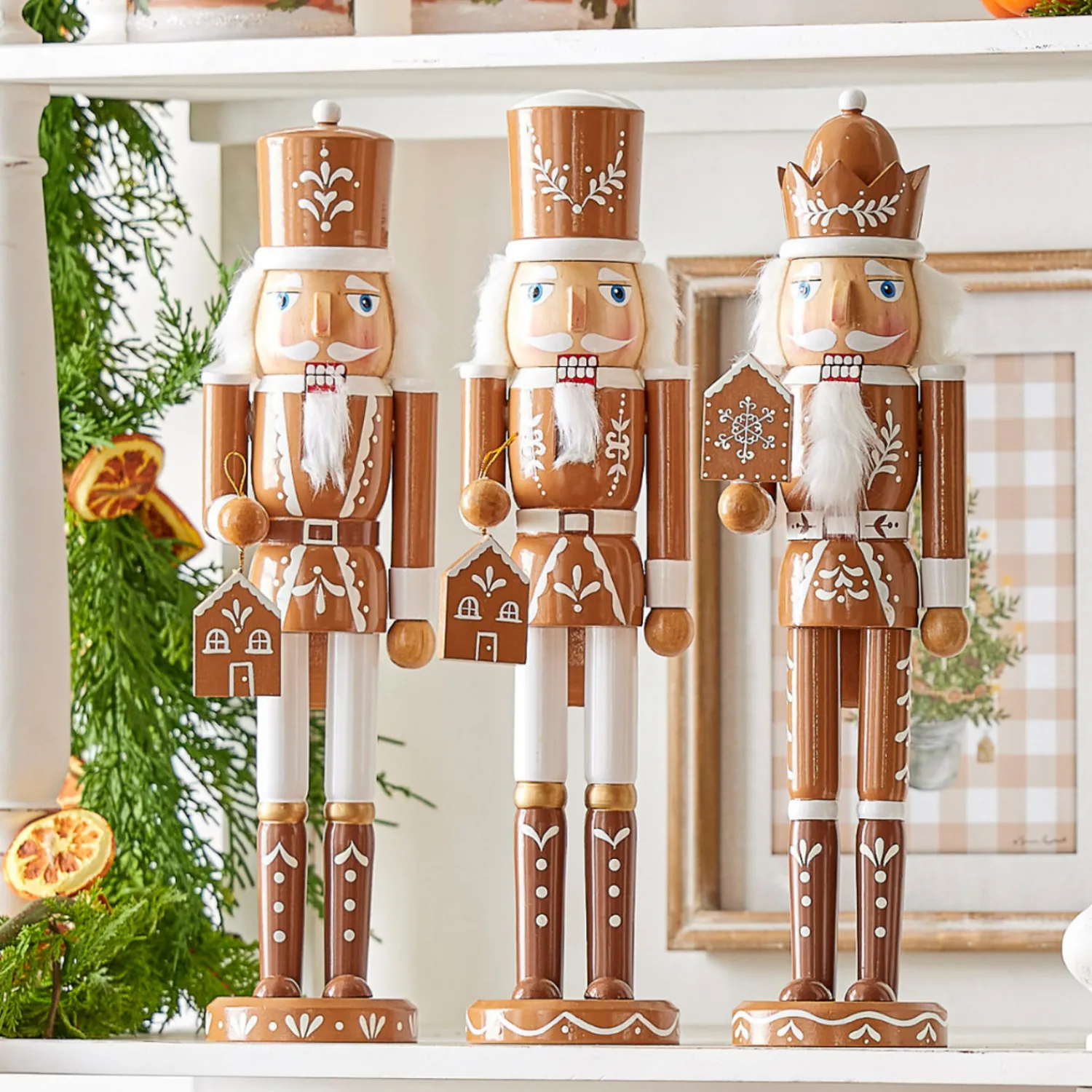 Discount The Jolly Christmas Shop Raz 15.5" Brown And White Wooden Gingerbread Nutcracker Christmas Decoration 4422824