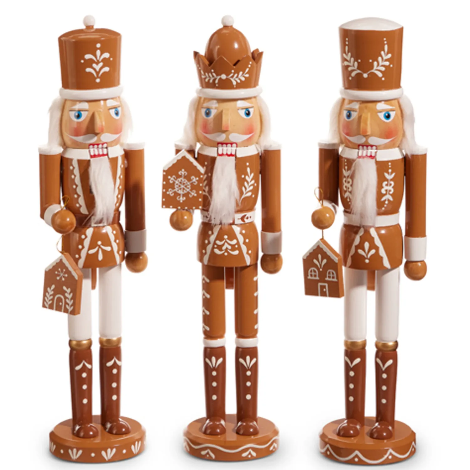 Discount The Jolly Christmas Shop Raz 15.5" Brown And White Wooden Gingerbread Nutcracker Christmas Decoration 4422824