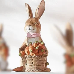 The Jolly Christmas Shop Raz 9.25" Bunny With Basket Of Carrots Easter Decoration 4411116