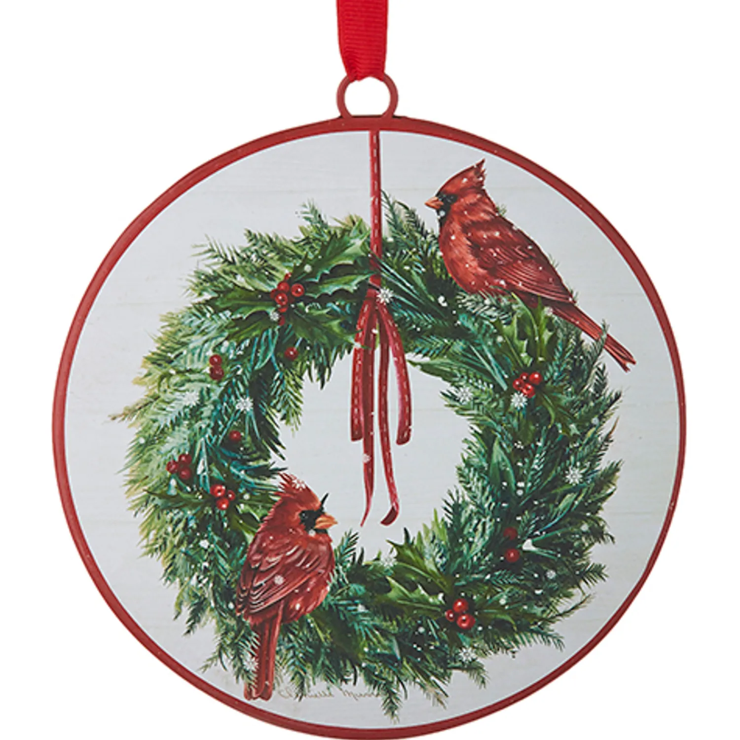 The Jolly Christmas Shop Raz 6" Cardinal On Wreath Disc Christmas Ornament 4215976