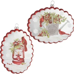 Best The Jolly Christmas Shop Raz 6" Cardinal Scalloped Edge Disc Glass Christmas Ornament 4224656