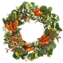 New The Jolly Christmas Shop Raz 22" Carrot Mixed Greenery And Berries Easter Wreath W4402059