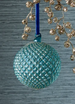 Outlet The Jolly Christmas Shop Raz 6" Cerulean Blue Quilted Ball Glass Christmas Ornament 4322938
