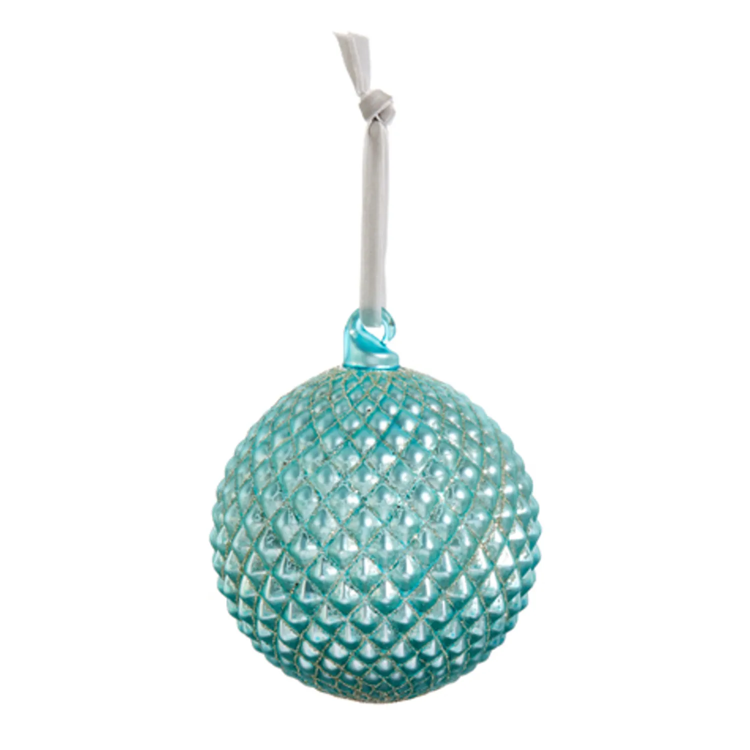 Clearance The Jolly Christmas Shop Raz 4" Cerulean Blue Quilted Glass Ball Christmas Ornament 4422947