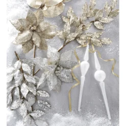 Best The Jolly Christmas Shop Raz 29" Champagne Or Silver Glittered Leaf Christmas Tree Spray