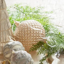 Outlet The Jolly Christmas Shop Raz 6" Champagne Quilted Ball Glass Christmas Ornament 4322916